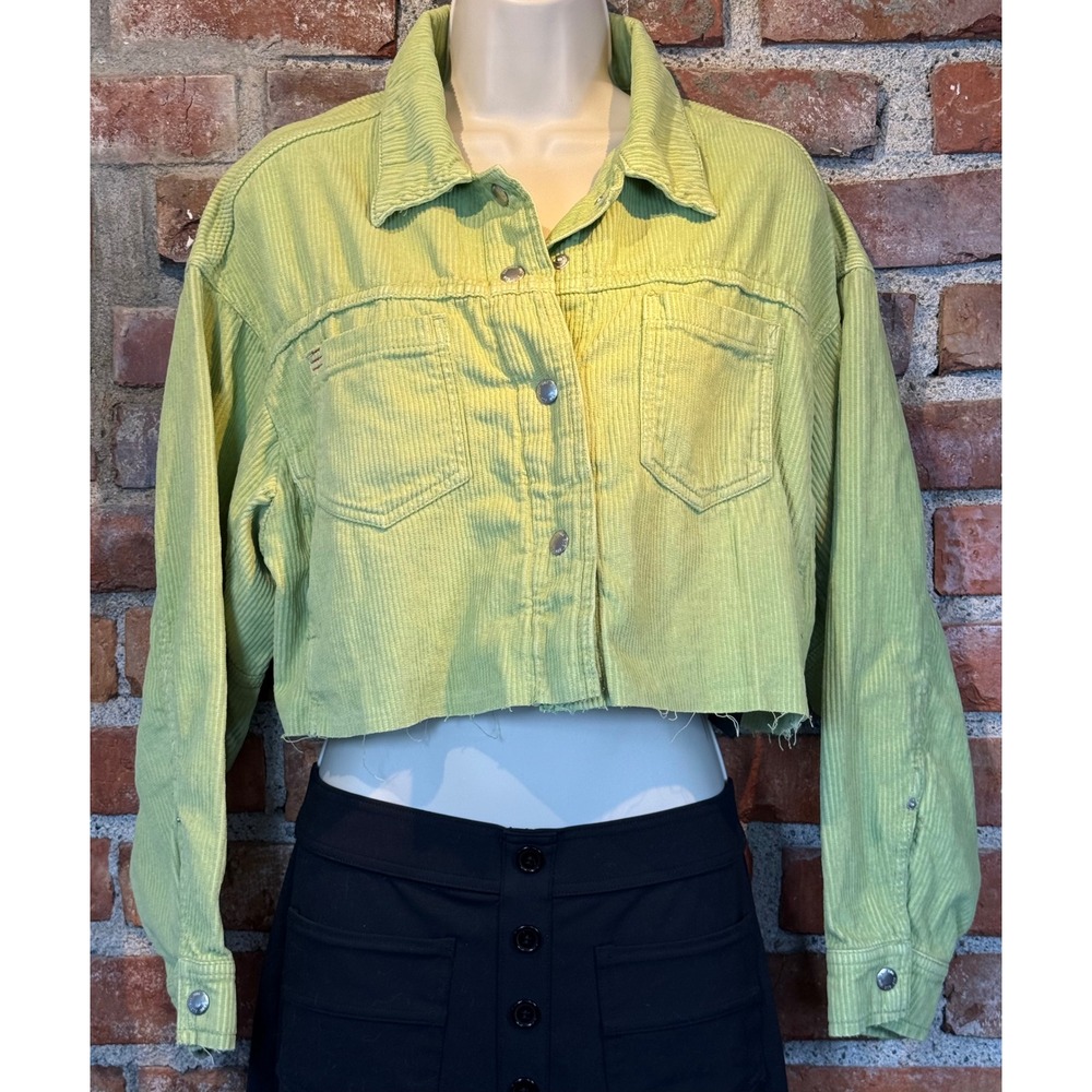 BDG Urban Outfitters Lime Green Corduroy Cropped Trucker Jacket Raw Hem Sz S NWT